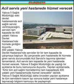 Acil servis yeni hastanede hizmet verecek