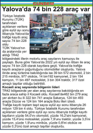 Yalova’da 74 bin 228 araç var