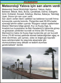 Meteoroloji Yalova için sarı alarm verdi