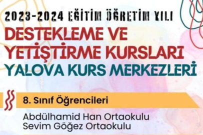 Yalova Milli Eğitim Müdürlüğü Halk Eğitim Merkezi Destekleme ve Yetiştirme Kurslarının ilçelere göre kurs merkezleri