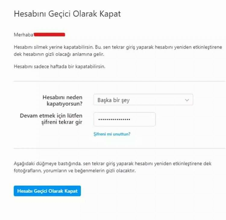 geçici instagram kapatma