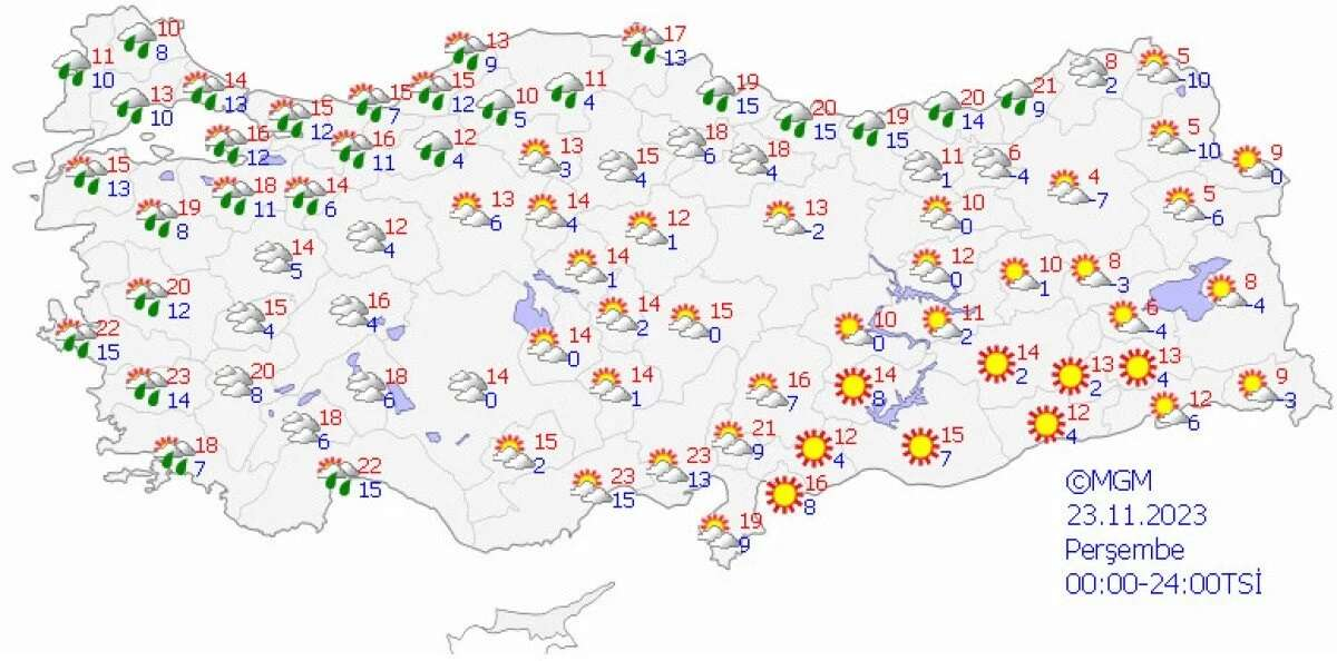 perşembe günü hava tahmin haritası