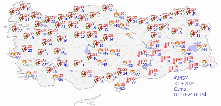 30 Ağustos cuma hava durumu 